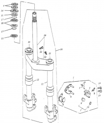 USD Vordergabel, Lenkkopflager, Bremssattel