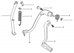 Seitenständer, Bremspedal, Schalthebel