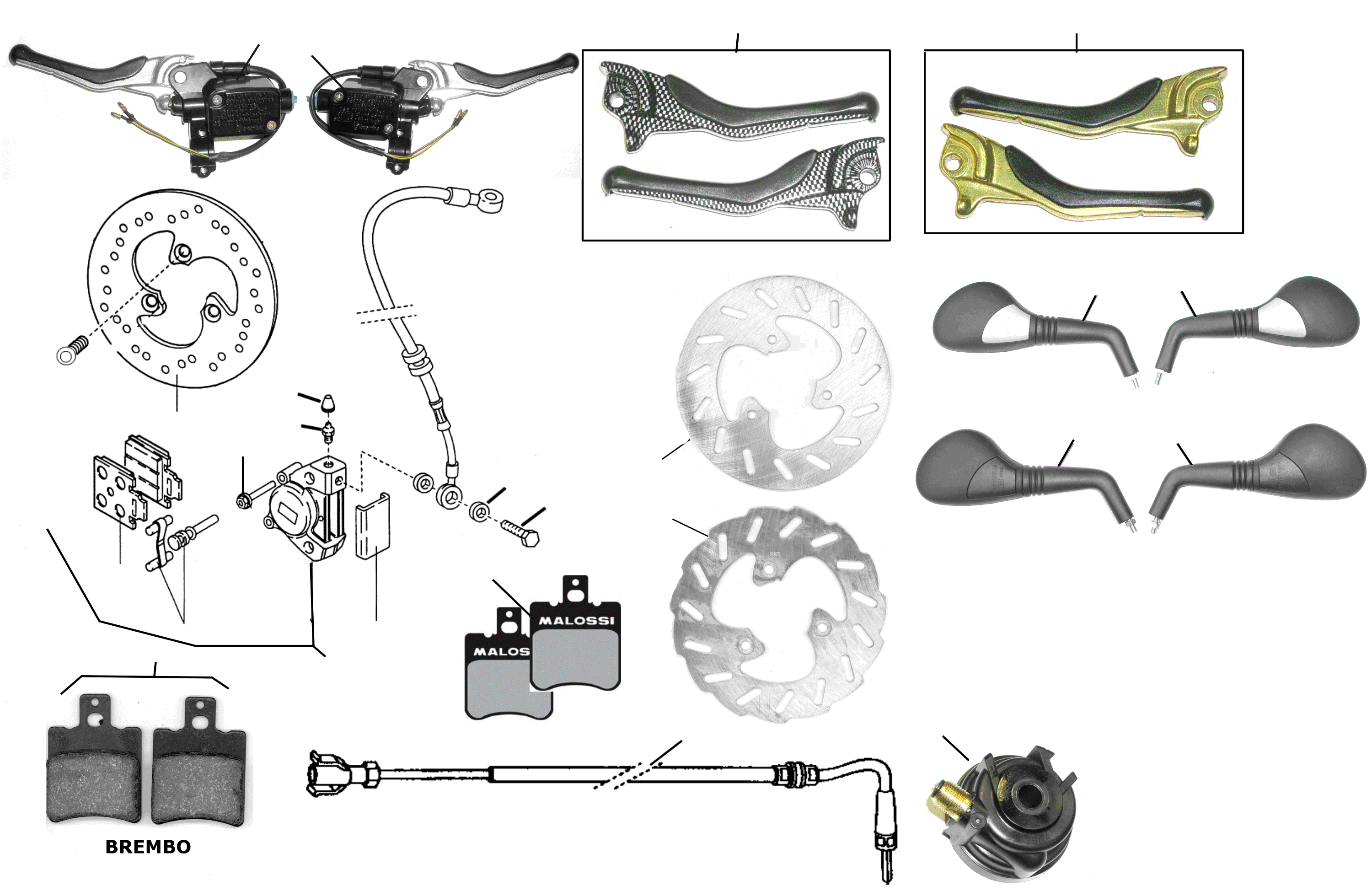 Bremse vorne, Griffe, Spiegel, Tachowelle