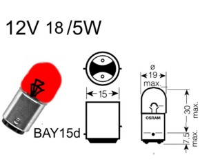 BULB 12V 18/5W RED BAY15Yd